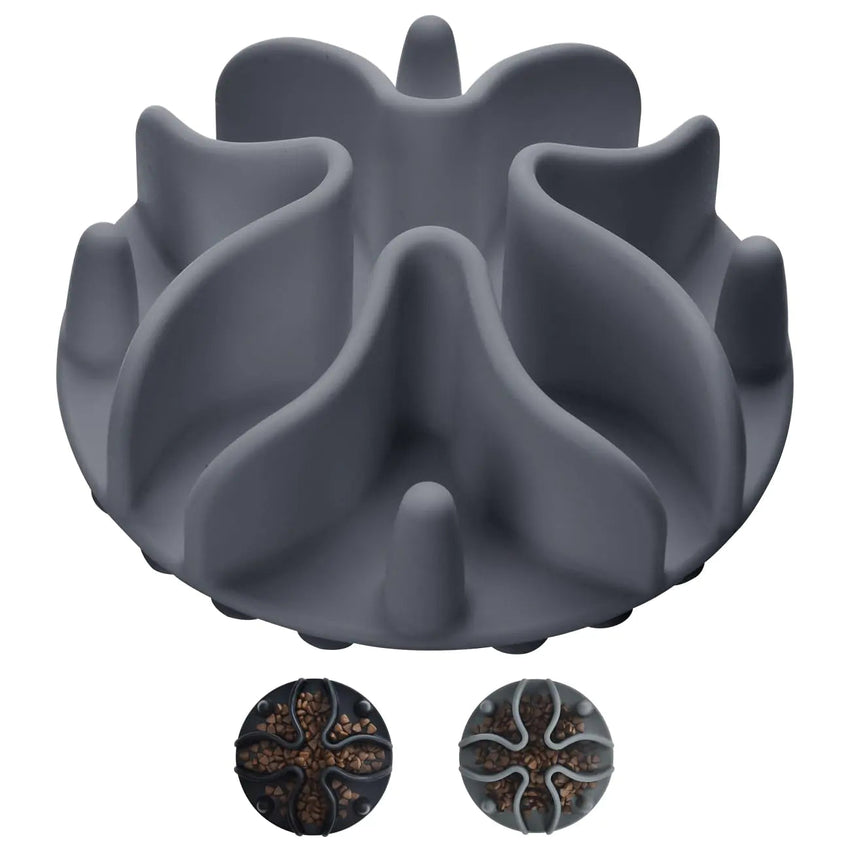 dog bowls dog - Slow Feeder Dog Bowls Insert Silicone Dog Slow Feeder Bowl with Strong Suction Cups Perfect for Stainless Steel Glass Ceramic Dog Bowls (Grey Large Size) - Petcharged