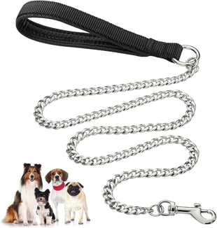 Heavy Duty Metal Dog Leash Chew Proof Pet Leash Chain With Soft Padded Handle For Large Medium Size Dogs