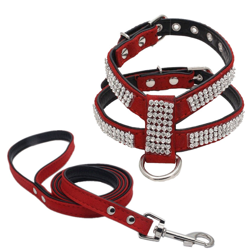 Shiny Rhinestone Pet Chest Harness Dog Leash