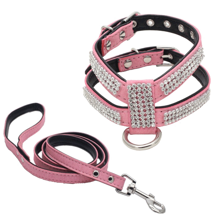 Shiny Rhinestone Pet Chest Harness Dog Leash