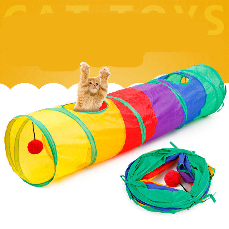 Collapsible Cat Channel Rolling Floor Dragon Color Cylinder Pet Toy Rainbow Cat Tunnel