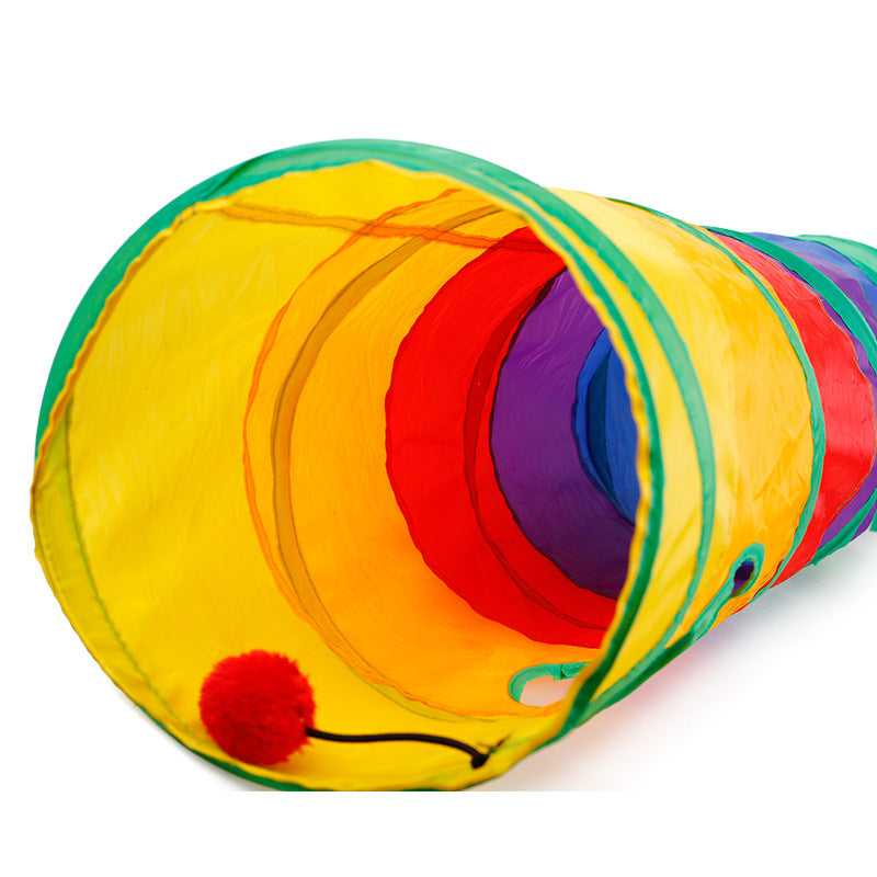 Collapsible Cat Channel Rolling Floor Dragon Color Cylinder Pet Toy Rainbow Cat Tunnel