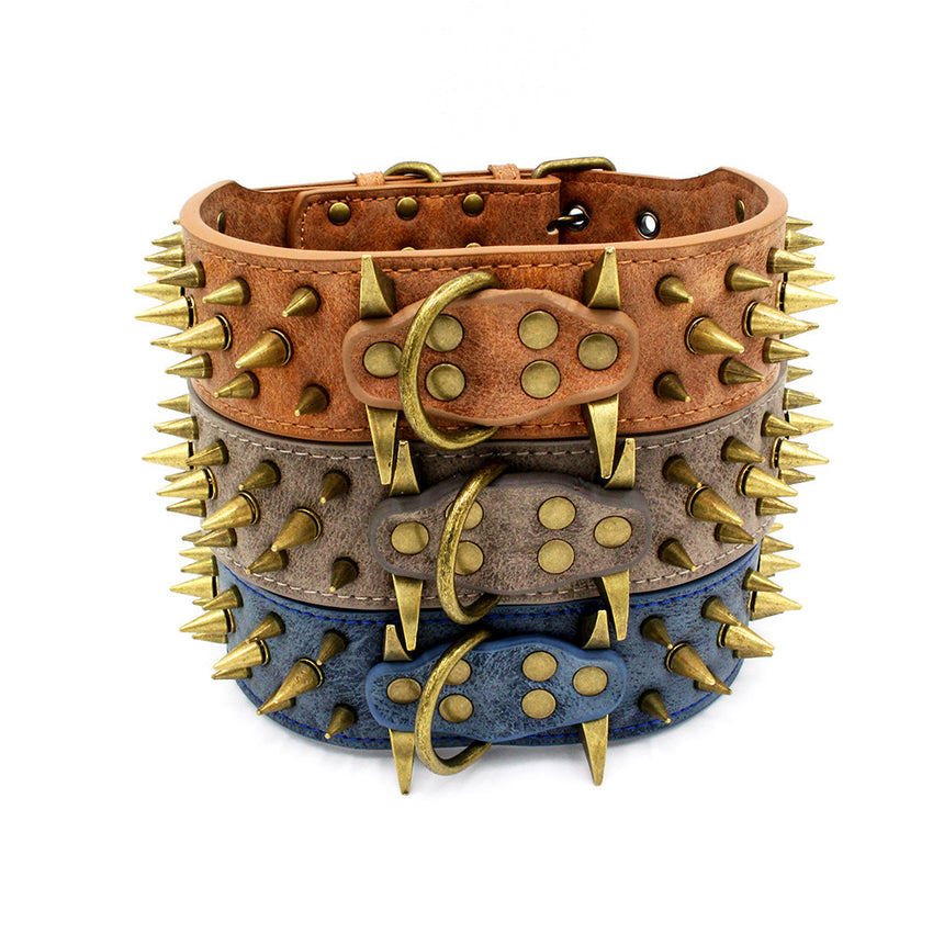 Bronze Rivet Pet Collar For Dog Biting Large Dogs