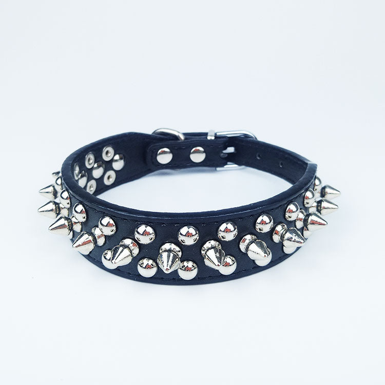 Leather Pet Collar Round Studded Dog Collar For Small And Medium-sized Dogs Inlaid Rivet Puppy Necklace Pet Accessories