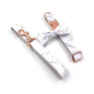 Rose Gold Buckle Marble Dog Collar Pet Collar Leash Set Bow