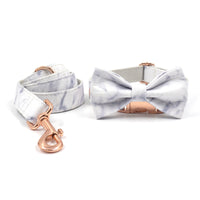 Rose Gold Buckle Marble Dog Collar Pet Collar Leash Set Bow