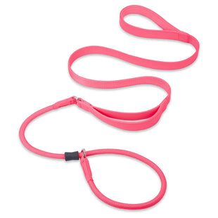 No Pull Dog Leash - Slip Lead Dog Leash Dog Training Leash with Double Handle Soft Leather Slip Leash and Collar Heavy Duty Nylon Dog Lead No Pull Walking for Medium Large Small Dogs 5ft Hot Pink