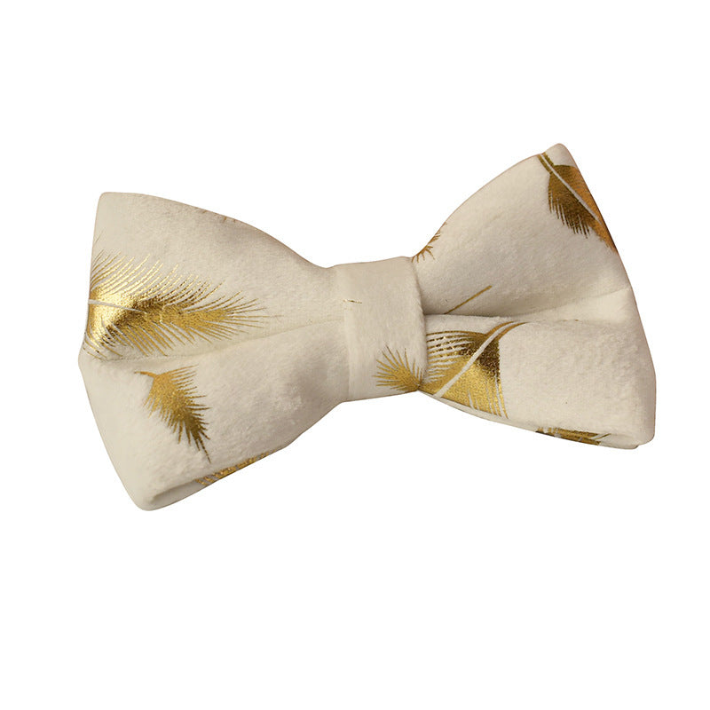 Cream Velvet Feather Print Velvet Dog Collar