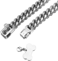 14mm Pet Dog Collar Stainless Steel Cuban Chain Lock Buckle Gold Silver