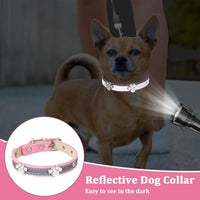 Reflective Dog Collar Leather Dog Collar For Small Medium Large Dogs Cats Adjustable Girl Puppy Dog Collars With Cute Paw Rivet