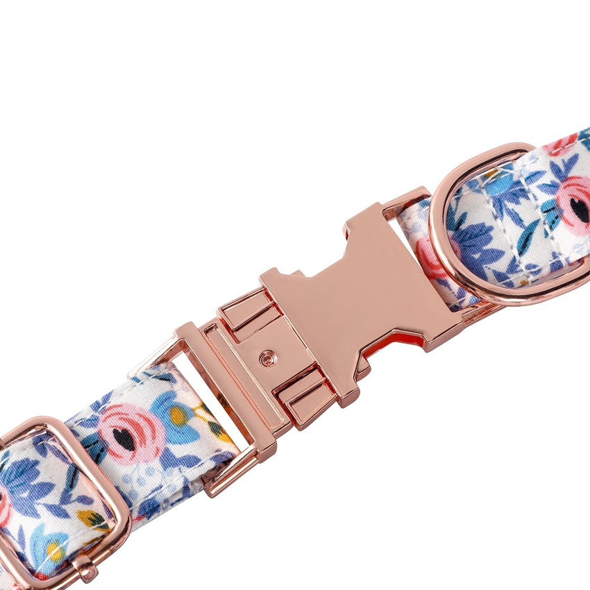 Cotton Floral Rose Gold Buckle Dog Collar