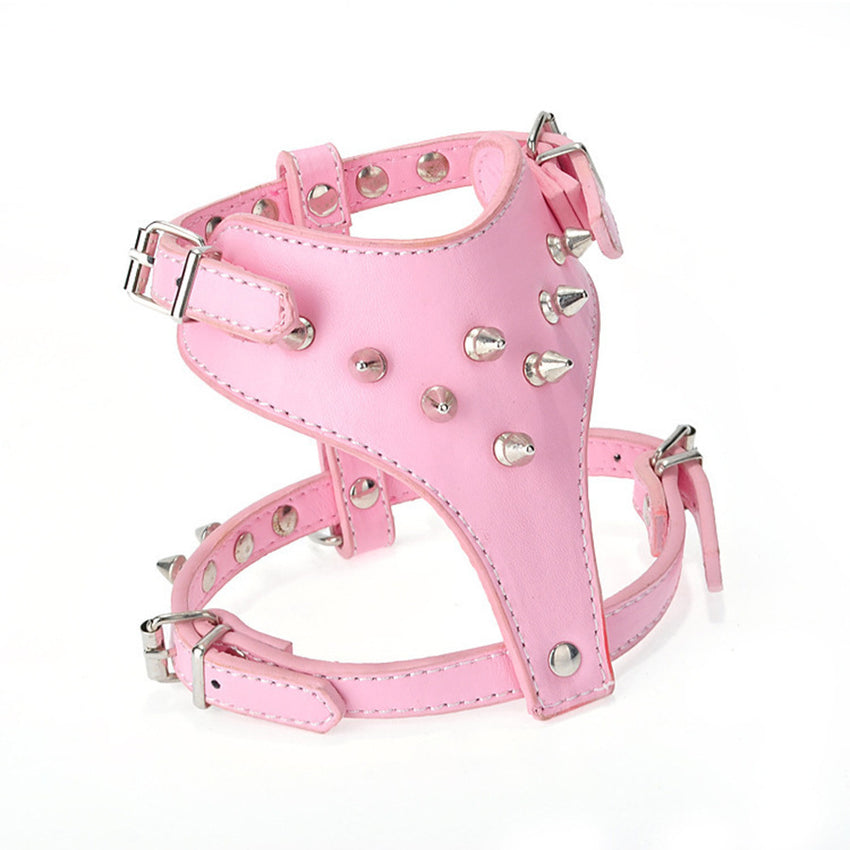 Spiked Studded Leather Puppy Dog Harness Vest For Small Breeds Black