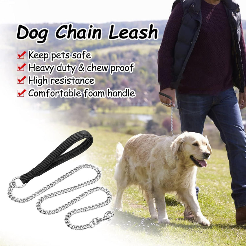 Heavy Duty Metal Dog Leash Chew Proof Pet Leash Chain With Soft Padded Handle For Large Medium Size Dogs