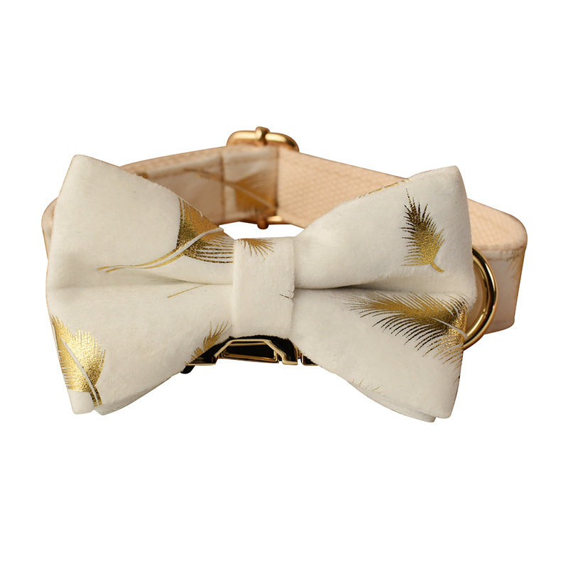 Cream Velvet Feather Print Velvet Dog Collar