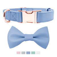 dog bow tie - Soft Leather Bowtie Dog Collar - Adjustable Cute Bow Tie Collar [Easy to Clean] with Stylish Rose Gold Heavy Duty Metal Buckle for Small Medium Large Dogs Blue XS - Petcharged