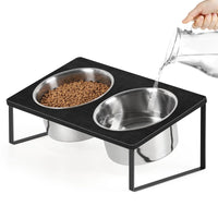 elevated dog bowls for large dogs - Elevated Dog Bowls Bamboo Dog Bowls Feeder Farmhouse Raised Dog Bowl Stand for Medium Large Dogs with 2 Stainless Steel Bowls and Non - Slip Feet Black - Petcharged