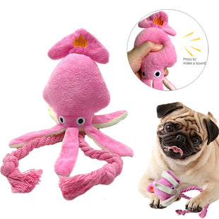 Cute Squid Plush Dog Chew Toys Funny Small Medium Dogs Squeaky Sound Rope Toy Pets Supplies