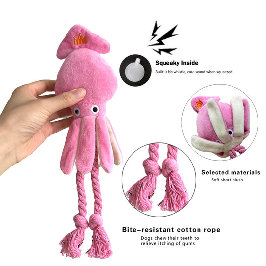 Cute Squid Plush Dog Chew Toys Funny Small Medium Dogs Squeaky Sound Rope Toy Pets Supplies - My Store #