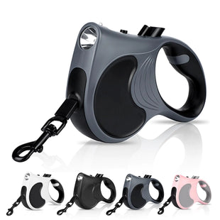 Leash For The Dog - Retractable Dog Leash with Flashlight 16ft Dog Walking Leash for Dogs up to 77lbs 360° Tangle-Free Nylonup Leash Anti-Slip Handle - Grey