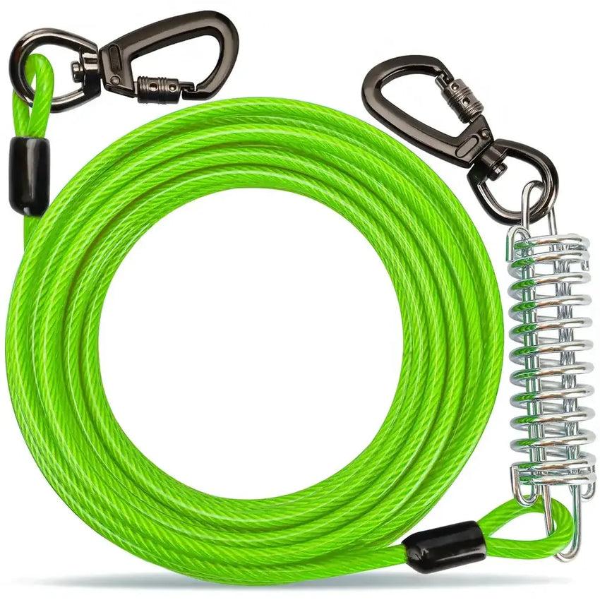 Dog Tie Out –  Tie Cable Chew Proof Heavy Duty with Shock Spring & Swivel Buckles