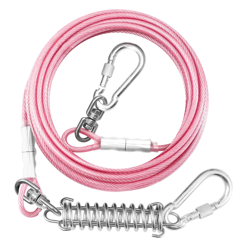 dog tie out cable - Dog Tie Out Cable for Outside30FT Long Dog Leash&Chains with Swivel Hook and Shock SpringSmall - Large Dog Runner Cable for YardHeavy Duty Dog Lead Line for Outdoor and Camping (500lbs 30FT Pink) - Petcharged