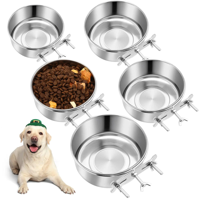 no spill dog water bowl - 5 Pack Crate Water Dog Bowls 5 Size No Spill Hanging Dog Crate Bowl Stainless Steel Crate Water Cat Bowls Hanging Cage Kennel Dog Feeder Mountable Metal Dog Food Bowls for Dogs Cat Bird - Petcharged