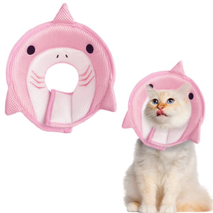 pink cat collar - Cat Cone Collar Soft Adjustable Cat Recovery Collar After Surgery to Prevent Licking Wound Breathable Cat Neck Cone Comfortable Pet Elizabethan Collar for Cats Kittens Cute Shark Design - Petcharged