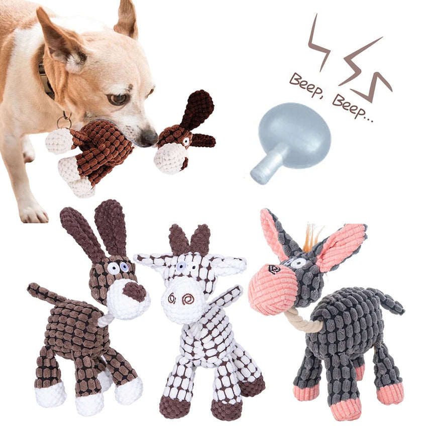 Pet Toy Donkey Shape Corduroy Chew Toy For Dogs Puppy Squeaker Squeaky Plush Bone Molar Dog Toy Pet Training Dog - My Store #