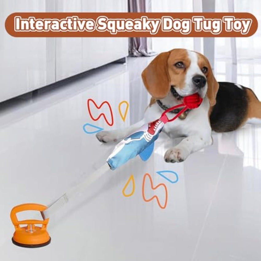 Squeaky Dog Tug Toy Interactive Shark Shape Tug Of War Dog Pull Toy With Suction Cup To Keep Them Busy Durable Dog Rope Toys For Small Medium Dogs Indoor Or Outdoor Play - My Store #