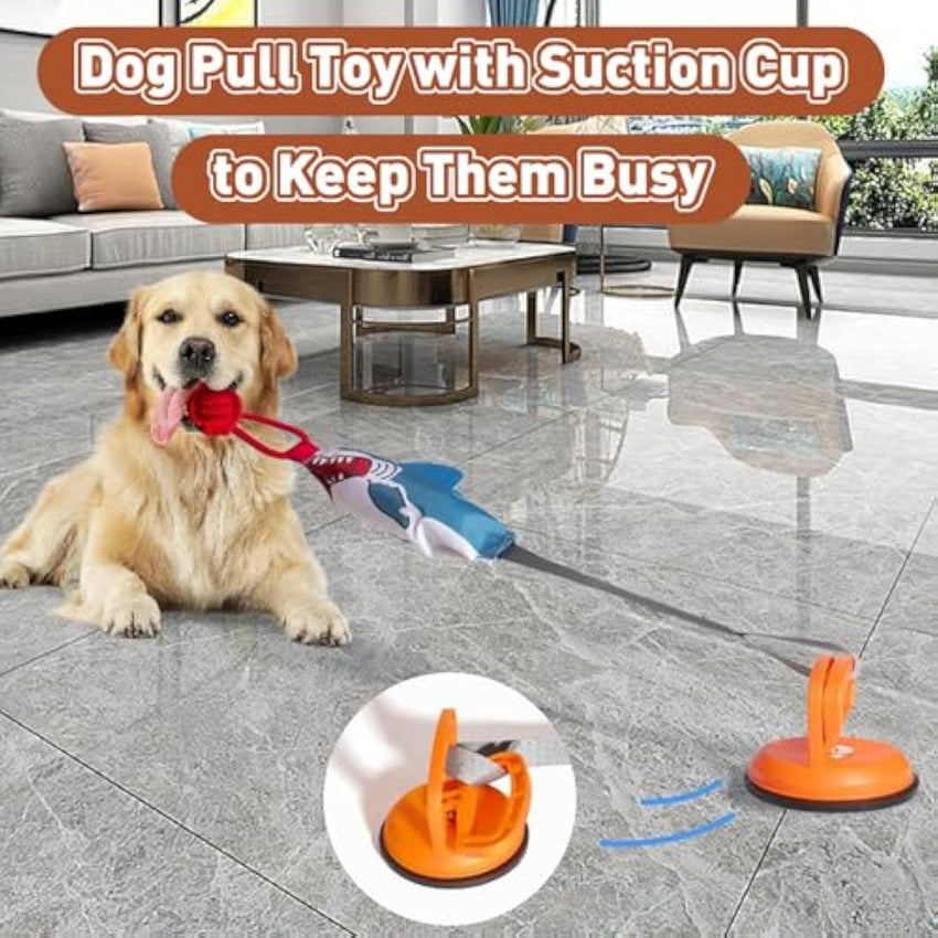 Squeaky Dog Tug Toy Interactive Shark Shape Tug Of War Dog Pull Toy With Suction Cup To Keep Them Busy Durable Dog Rope Toys For Small Medium Dogs Indoor Or Outdoor Play - My Store #