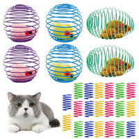 cat spring toy - 6 Pcs Cat Spring Balls Retractable Cat Spring Toys with 20 Pcs Coil Springs for Indoor Cats Interactive Cat Toys Rolling Cat Balls Colorful Durable Plastic Spring Rings Kitten Cat Pet Supplies - Petcharged