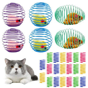 6-Piece Cat Spring Toys Set – Interactive Rolling Balls & Coil Springs for Indoor Cats