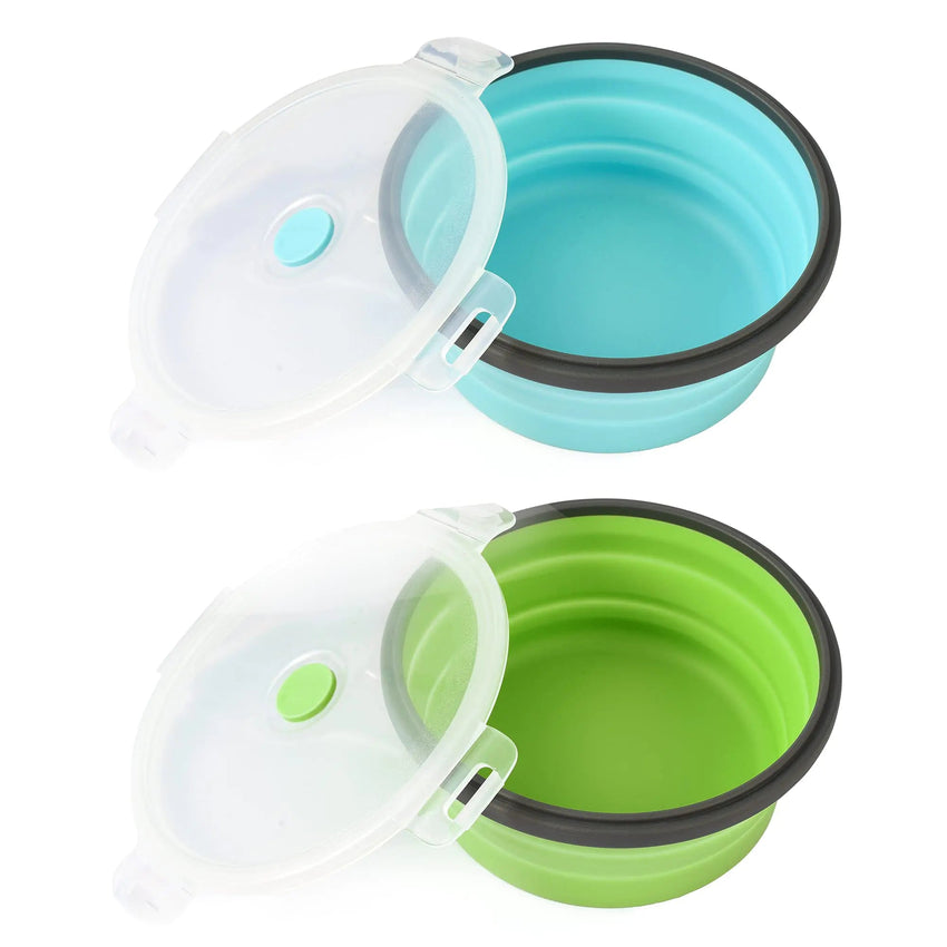 collapsible dog bowl - 2 Pack Collapsible Dog Bowls Silicone Travel Dog Bowls Portable Dog Food Bowls with Lids Pet Feeders Collapsible Water Cup Cat Bowl Dish for Camping Traveling Walking 17 oz 500ml - Petcharged