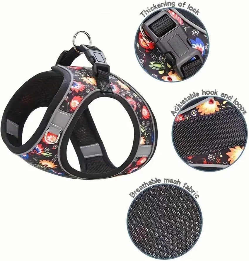 Step In Dog Harness No Pull Flower Adjustable Soft Mesh Padded Reflective Pet Vest Harness And Leash Set For Small Medium Dogs