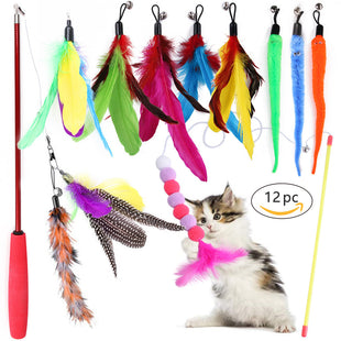 Funny Cat Stick Colorful Feathers Fishing Rod Combination Toy Set