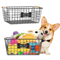 Basket for Dog Toys – Metal Storage Set with Wooden Handles - Petcharged