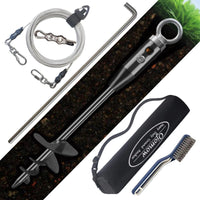 Big Dog Tie Out Stake - 18" Heavy Duty Dog Tie Out Stake for Cable & Leash & Chain & Yard & Outside & Beach Ground Stakes or Anchor for Large Dog Runner & Lead for Yard Dog Camping Essentials (Stake+50FT Cable) - Petcharged