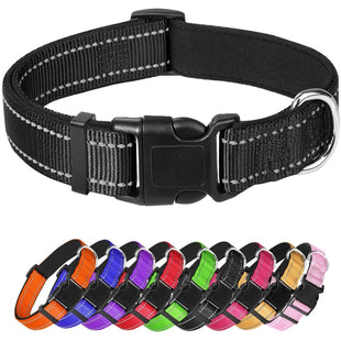 Black Dog Collar Reflective Pet Collar with Buckle Adjustable Safety Nylon Collars for Small Medium Large Dogs L - Petcharged