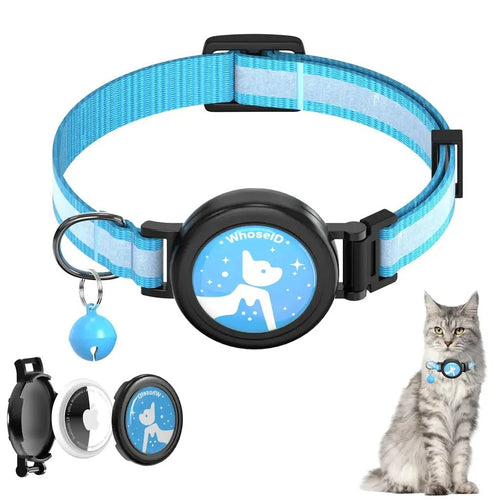 Breakaway Cat Collar with AirTag Holder Reflective Bell Adjustable Protection for Kittens Blue