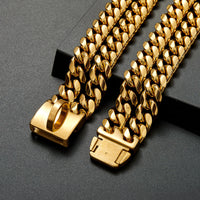 Double Row Gold ID Brand Metal Dog Chain Collar