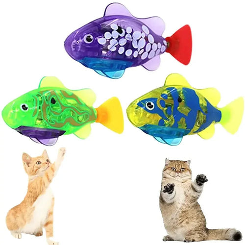 Robo Fish for Cats Interactive Swimming Fish Toy LED Light Activated Plastic Water Toy Gift 3Pcs Set