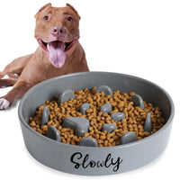 Ceramic Slow Feeder Dog Bowl - Farmhouse Ceramic Fun Slow Eater Bowl for Small Medium Breed Grey - Petcharged