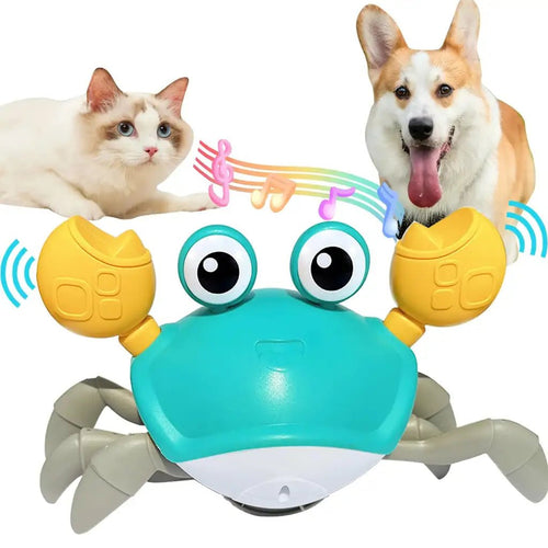 Crab Dog Toy - Crawling Escaping Interactive Toy with Obstacle Avoidance Sensor, Music & Lights - Petcharged