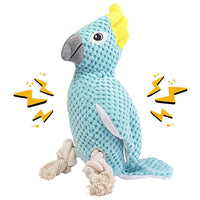 Crinkle dog toy – Squeaky Parrot Plush with Rope Legs for All Dogs - Petcharged