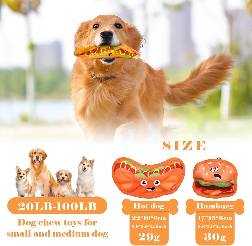 Crinkle Dog Toys Squeaky Dog Toys No Stuffing Dog Toys Durable Interactive Dog Chew Toys For Puppy Small Medium Large Dogs Hamburger - My Store #