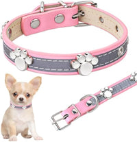 Reflective Dog Collar Leather Dog Collar For Small Medium Large Dogs Cats Adjustable Girl Puppy Dog Collars With Cute Paw Rivet