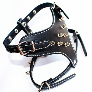 Spiked Studded Leather Puppy Dog Harness Vest For Small Breeds Black