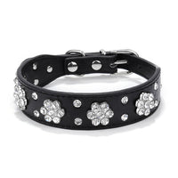 Cute PU Leather Dog Collar Rhinestone Flower Pattern Studded Width Fit Small And Medium Dogs