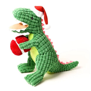 Dinosaur Dog Toy - Dog Plush Squeaky Chew Toy Christmas Toy Dinosaur with Crinkle Paper. Interactive Durable Keep Your Dogs Engaged for Hours. Medium/Large - 12"
