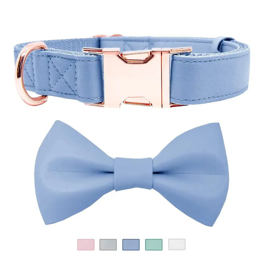 Dog Bow Tie Collar – Soft Leather Adjustable with Rose Gold Buckle - Petcharged